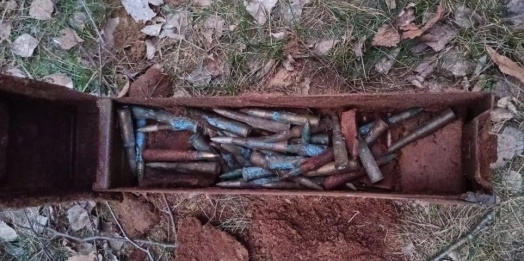Mieszkaniec Olszyn wykopał w ogrodzie metalową skrzynkę z amunicją karabinową. Nietypowe znalezisko zabezpieczyła policja, a teren posesji został sprawdzony pod kątem ujawnienia innych materiałów wybuchowych.