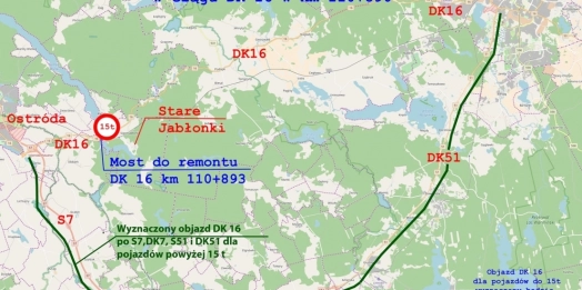 Od 13. grudnia spore utrudnienia na drodze nr 16 w Starych Jabłonkach. Drogowcy zamkną most nad Kanałem Warmińskim.